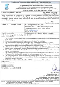 Hot AirTreatment Facility Certificate